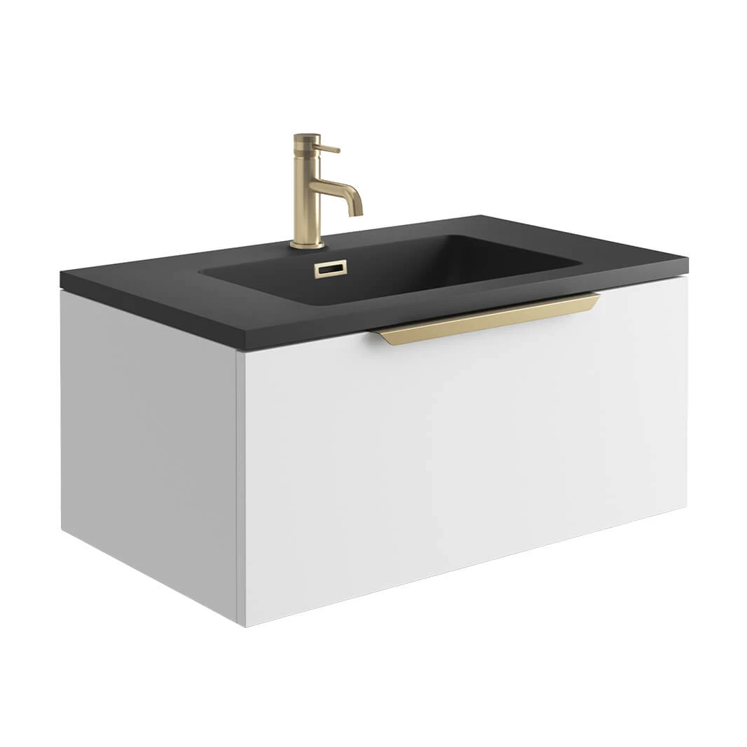 Harbour Virtue 800mm Wall Hung Vanity Unit With LED Illumination & Grey Basin - Rustic Oak & Brushed Brass Handle 1 Harbour Virtue 800mm Wall Hung Vanity Unit With LED Illumination & Grey Basin - Rustic Oak & Brushed Brass Handle