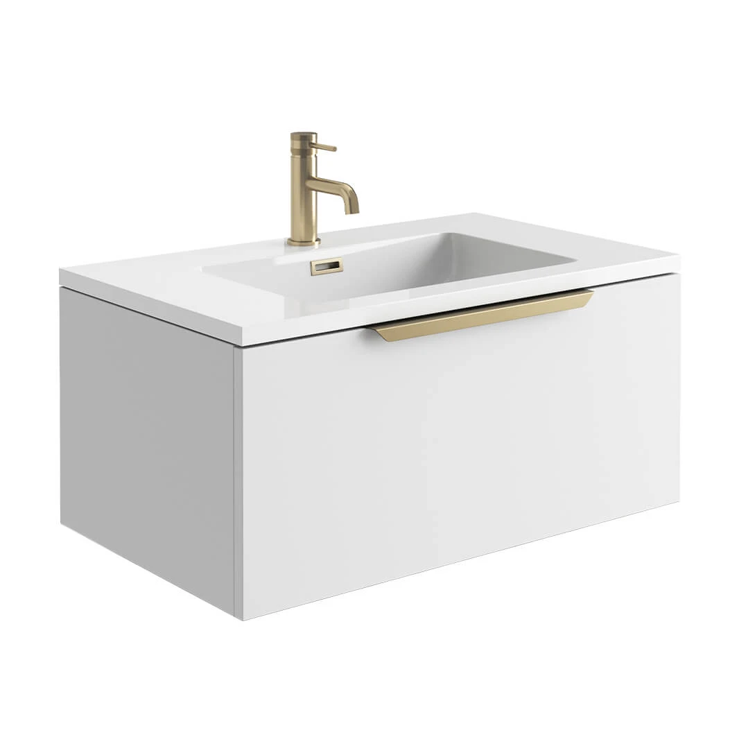 Harbour Virtue 800mm Wall Hung Vanity Unit With LED Illumination & Grey Basin - Rustic Oak & Brushed Brass Handle 9 Harbour Virtue 800mm Wall Hung Vanity Unit With LED Illumination & Grey Basin - Rustic Oak & Brushed Brass Handle - Image 9