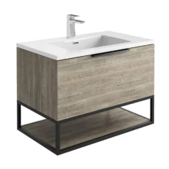 Harbour Virtue 800mm Wall Hung Vanity Unit With LED Illumination, Black Framed Shelf & White Basin - Matt Grey & Matt Black Handle 19 Harbour Virtue 800mm Wall Hung Vanity Unit With LED Illumination, Black Framed Shelf & White Basin - Matt Grey & Matt Black Handle -Vado Shop harbour virtue 800mm wall hung grey oak vanity unit black framed shelf white basin cutout