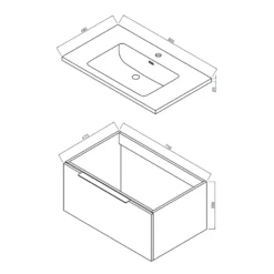 Harbour Virtue 800mm Wall Hung Vanity Unit With LED Illumination & Grey Basin - Rustic Oak & Matt Black Handle -Vado Shop harbour virtue 800mm wall hung vanity unit technical drawing