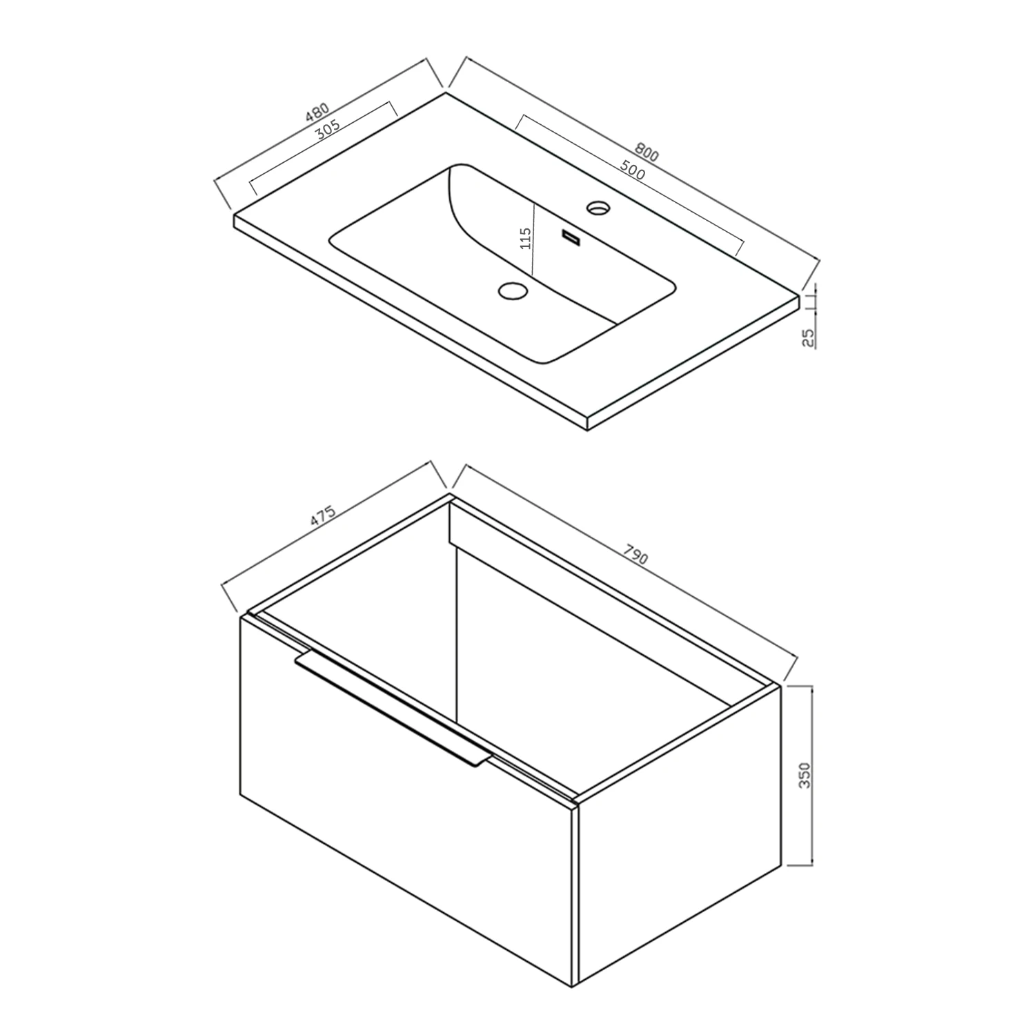 Harbour Virtue 800mm Wall Hung Vanity Unit With LED Illumination & Grey Basin - Rustic Oak & Brushed Brass Handle 11 Harbour Virtue 800mm Wall Hung Vanity Unit With LED Illumination & Grey Basin - Rustic Oak & Brushed Brass Handle - Image 11