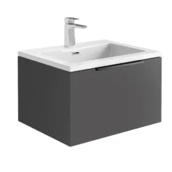 Harbour Virtue 600mm Wall Hung Vanity Unit With LED Illumination & White Basin - Rustic Oak & Matt Black Handle -Vado Shop harbour virtue matt grey vanity white basin 600 cutout