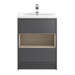 Hudson Reed Coast 600mm Floor Standing Vanity Unit And Basin - Grey Gloss & Driftwood