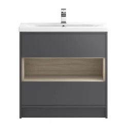 Hudson Reed Coast 800mm Floor Standing Vanity Unit And Basin - Grey Gloss