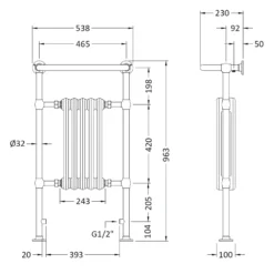 Hudson Reed Harrow Small Traditional Towel Rail - 965 X 538mm -Vado Shop hudson reed harrow traditional column towel rail 538x963mm tech