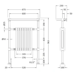 Hudson Reed Harrow Traditional Towel Rail - 965 X 673mm -Vado Shop hudson reed harrow traditional column towel rail 673x963mm tech
