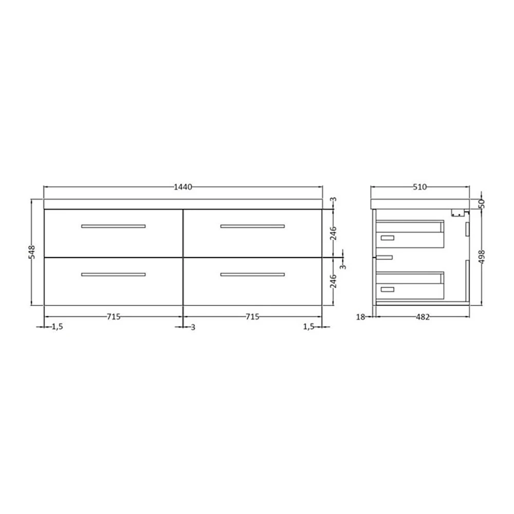 Hudson Reed Quartet 1440mm Wall Mounted Double Basin Vanity Unit - Natural Oak 5 Hudson Reed Quartet 1440mm Wall Mounted Double Basin Vanity Unit - Natural Oak - Image 5