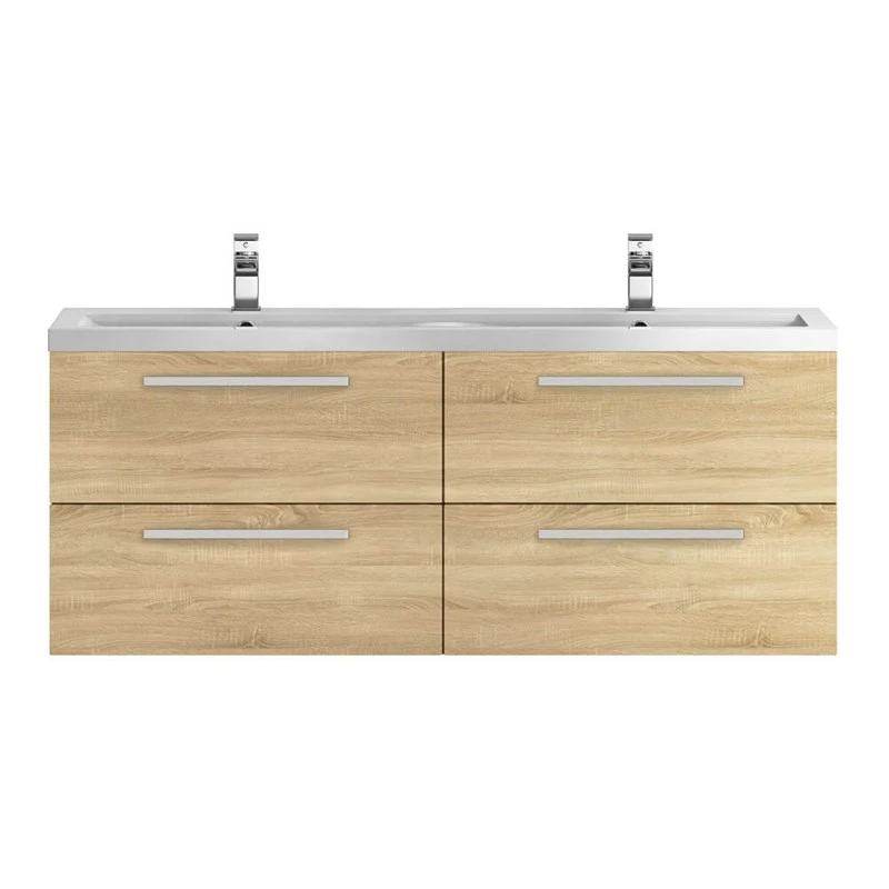Hudson Reed Quartet 1440mm Wall Mounted Double Basin Vanity Unit - Natural Oak 1 Hudson Reed Quartet 1440mm Wall Mounted Double Basin Vanity Unit - Natural Oak