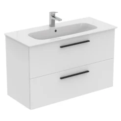 Ideal Standard I.life A 1040mm Wall Mounted 2 Drawer Vanity Unit & Basin - Quartz Grey Matt With Black Handles -Vado Shop i.life a 1040 wall 2 drawer vanity unit white black cutout