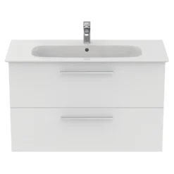 Ideal Standard I.life A 1040mm Wall Mounted 2 Drawer Vanity Unit & Basin - Quartz Grey Matt With Black Handles -Vado Shop i.life a 1040 wall 2 drawer vanity unit white chrome front