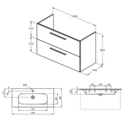 Ideal Standard I.life A 1040mm Wall Mounted 2 Drawer Vanity Unit & Basin - Quartz Grey Matt With Black Handles -Vado Shop i.life a 1040 wall hung 2 drawer vanity unit basin tech