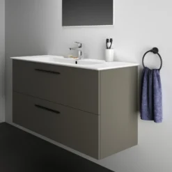 Ideal Standard I.life A 1240mm Wall Mounted 2 Drawer Vanity Unit & Basin - Matt White With Brushed Chrome Handles