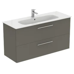 Ideal Standard I.life A 1240mm Wall Mounted 2 Drawer Vanity Unit & Basin - Matt White With Brushed Chrome Handles 19 Ideal Standard I.life A 1240mm Wall Mounted 2 Drawer Vanity Unit & Basin - Matt White With Brushed Chrome Handles -Vado Shop i.life a 1240 wall 2 drawer vanity unit quartz chrome cutout