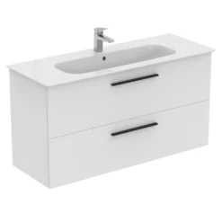 Ideal Standard I.life A 1240mm Wall Mounted 2 Drawer Vanity Unit & Basin - Matt White With Brushed Chrome Handles 13 Ideal Standard I.life A 1240mm Wall Mounted 2 Drawer Vanity Unit & Basin - Matt White With Brushed Chrome Handles -Vado Shop i.life a 1240 wall 2 drawer vanity unit white black cutout