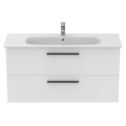 Ideal Standard I.life A 1240mm Wall Mounted 2 Drawer Vanity Unit & Basin - Matt White With Brushed Chrome Handles 14 Ideal Standard I.life A 1240mm Wall Mounted 2 Drawer Vanity Unit & Basin - Matt White With Brushed Chrome Handles -Vado Shop i.life a 1240 wall 2 drawer vanity unit white black front