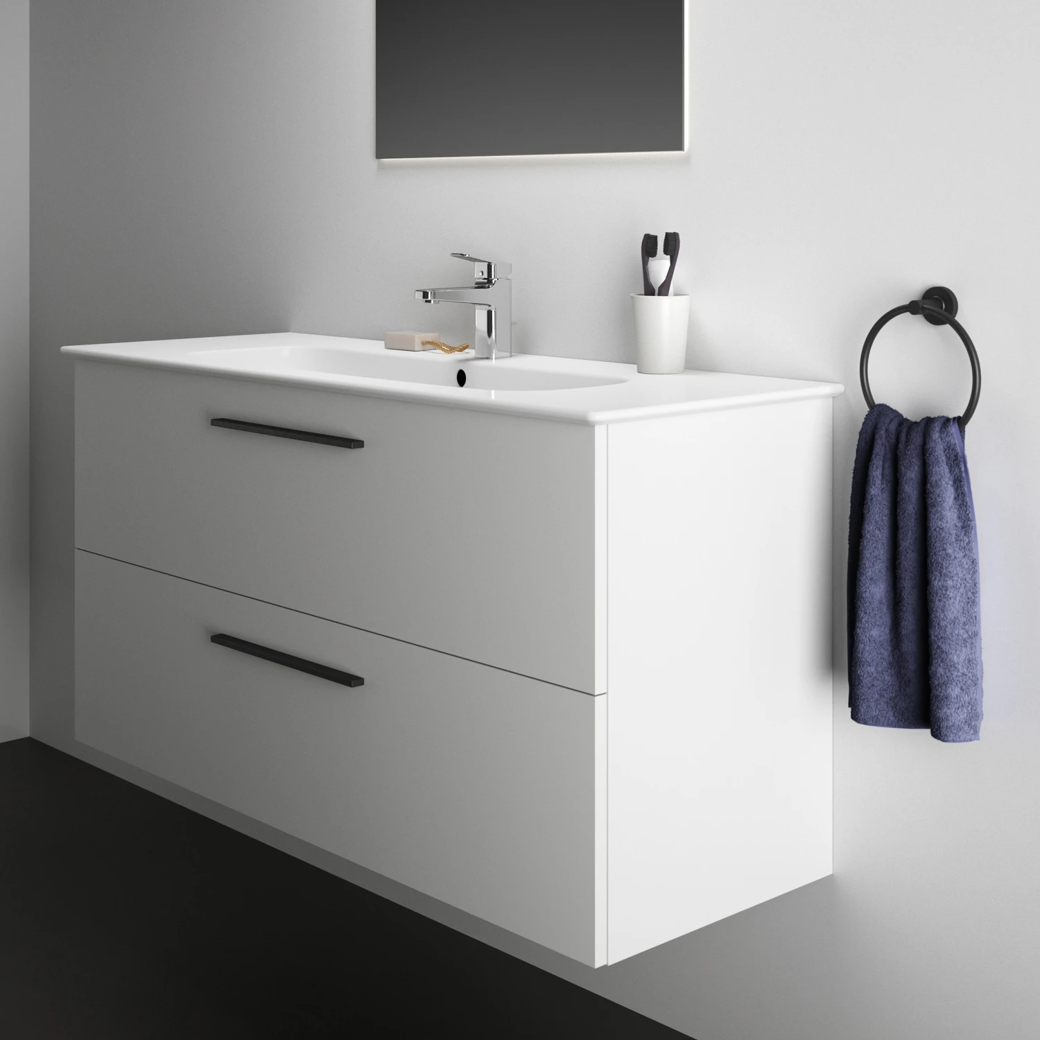 Ideal Standard I.life A 1240mm Wall Mounted 2 Drawer Vanity Unit & Basin - Matt White With Brushed Chrome Handles 2 Ideal Standard I.life A 1240mm Wall Mounted 2 Drawer Vanity Unit & Basin - Matt White With Brushed Chrome Handles - Image 2