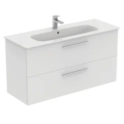 Ideal Standard I.life A 1240mm Wall Mounted 2 Drawer Vanity Unit & Basin - Matt White With Brushed Chrome Handles 15 Ideal Standard I.life A 1240mm Wall Mounted 2 Drawer Vanity Unit & Basin - Matt White With Brushed Chrome Handles -Vado Shop i.life a 1240 wall 2 drawer vanity unit white chrome cutout