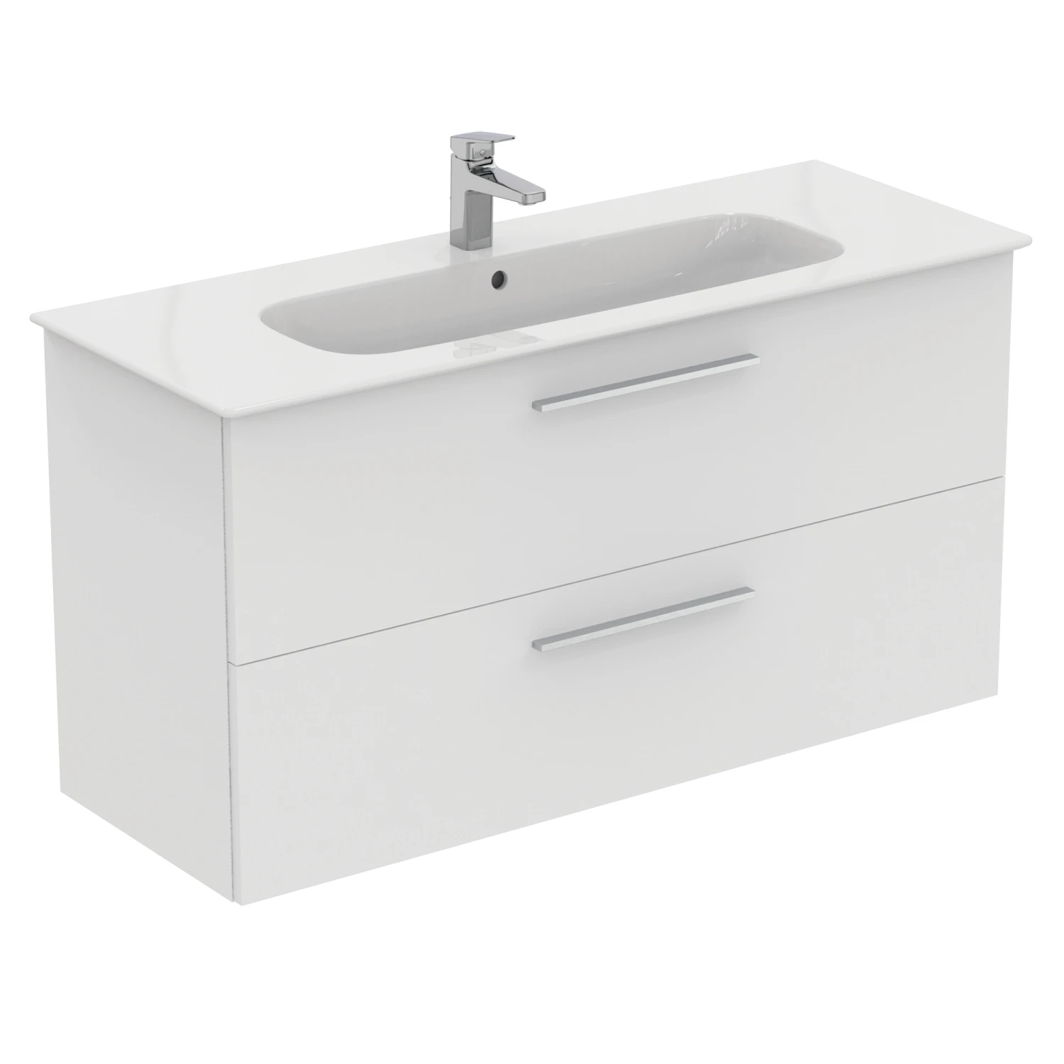 Ideal Standard I.life A 1240mm Wall Mounted 2 Drawer Vanity Unit & Basin - Matt White With Brushed Chrome Handles 5 Ideal Standard I.life A 1240mm Wall Mounted 2 Drawer Vanity Unit & Basin - Matt White With Brushed Chrome Handles - Image 5