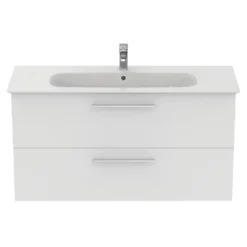 Ideal Standard I.life A 1240mm Wall Mounted 2 Drawer Vanity Unit & Basin - Matt White With Brushed Chrome Handles 16 Ideal Standard I.life A 1240mm Wall Mounted 2 Drawer Vanity Unit & Basin - Matt White With Brushed Chrome Handles -Vado Shop i.life a 1240 wall 2 drawer vanity unit white chrome front