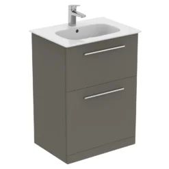 Ideal Standard I.life A 640mm Floorstanding 2 Drawer Vanity Unit & Basin - Matt White With Brushed Chrome Handles 19 Ideal Standard I.life A 640mm Floorstanding 2 Drawer Vanity Unit & Basin - Matt White With Brushed Chrome Handles -Vado Shop i.life a 640 floor 2 drawer vanity unit quartz chrome cutout