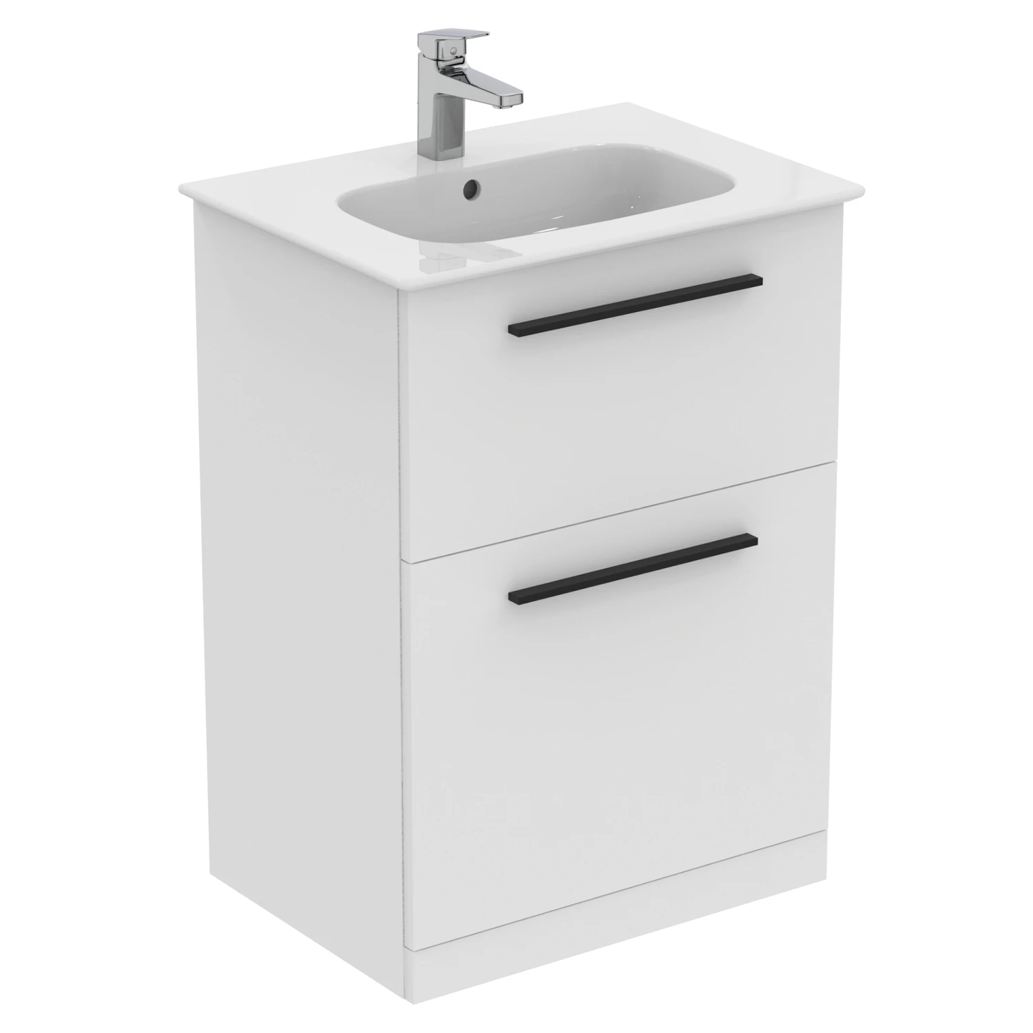 Ideal Standard I.life A 640mm Floorstanding 2 Drawer Vanity Unit & Basin - Matt White With Brushed Chrome Handles 2 Ideal Standard I.life A 640mm Floorstanding 2 Drawer Vanity Unit & Basin - Matt White With Brushed Chrome Handles - Image 2
