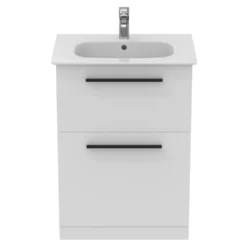 Ideal Standard I.life A 640mm Floorstanding 2 Drawer Vanity Unit & Basin - Matt White With Brushed Chrome Handles 14 Ideal Standard I.life A 640mm Floorstanding 2 Drawer Vanity Unit & Basin - Matt White With Brushed Chrome Handles -Vado Shop i.life a 640 floor 2 drawer vanity unit white black front