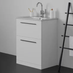 Ideal Standard I.life A 640mm Floorstanding 2 Drawer Vanity Unit & Basin - Matt White With Brushed Chrome Handles
