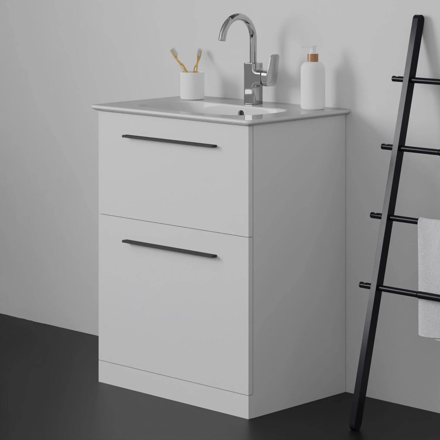 Ideal Standard I.life A 640mm Floorstanding 2 Drawer Vanity Unit & Basin - Matt White With Brushed Chrome Handles 1 Ideal Standard I.life A 640mm Floorstanding 2 Drawer Vanity Unit & Basin - Matt White With Brushed Chrome Handles