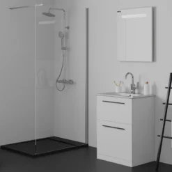 Ideal Standard I.life A 640mm Floorstanding 2 Drawer Vanity Unit & Basin - Matt White With Brushed Chrome Handles 22 Ideal Standard I.life A 640mm Floorstanding 2 Drawer Vanity Unit & Basin - Matt White With Brushed Chrome Handles -Vado Shop i.life a 640 floor 2 drawer vanity unit white black roomset 2