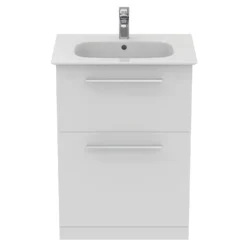 Ideal Standard I.life A 640mm Floorstanding 2 Drawer Vanity Unit & Basin - Matt White With Brushed Chrome Handles 16 Ideal Standard I.life A 640mm Floorstanding 2 Drawer Vanity Unit & Basin - Matt White With Brushed Chrome Handles -Vado Shop i.life a 640 floor 2 drawer vanity unit white chrome front