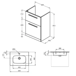 Ideal Standard I.life A 640mm Floorstanding 2 Drawer Vanity Unit & Basin - Matt White With Brushed Chrome Handles 23 Ideal Standard I.life A 640mm Floorstanding 2 Drawer Vanity Unit & Basin - Matt White With Brushed Chrome Handles -Vado Shop i.life a 640 floorstanding 2 drawer vanity unit basin tech