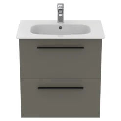 Ideal Standard I.life A 640mm Wall Mounted 2 Drawer Vanity Unit & Basin - Matt White With Brushed Chrome Handles -Vado Shop i.life a 640 wall 2 drawer vanity unit quartz black front