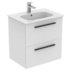 Ideal Standard I.life A 640mm Wall Mounted 2 Drawer Vanity Unit & Basin - Matt White With Brushed Chrome Handles -Vado Shop i.life a 640 wall 2 drawer vanity unit white black cutout
