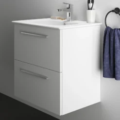 Ideal Standard I.life A 640mm Wall Mounted 2 Drawer Vanity Unit & Basin - Matt White With Brushed Chrome Handles