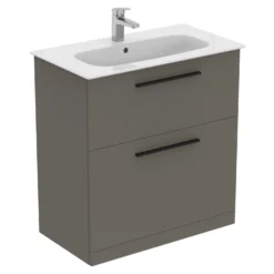 Ideal Standard I.life A 840mm Floorstanding 2 Drawer Vanity Unit & Basin - Quartz Grey Matt With Brushed Chrome Handles -Vado Shop i.life a 840 floor 2 drawer vanity unit quartz black cutout