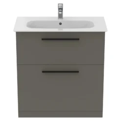 Ideal Standard I.life A 840mm Floorstanding 2 Drawer Vanity Unit & Basin - Quartz Grey Matt With Brushed Chrome Handles -Vado Shop i.life a 840 floor 2 drawer vanity unit quartz black front