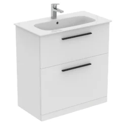 Ideal Standard I.life A 840mm Floorstanding 2 Drawer Vanity Unit & Basin - Quartz Grey Matt With Brushed Chrome Handles