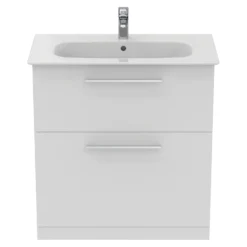 Ideal Standard I.life A 840mm Floorstanding 2 Drawer Vanity Unit & Basin - Quartz Grey Matt With Brushed Chrome Handles -Vado Shop i.life a 840 floor 2 drawer vanity unit white chrome front