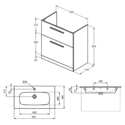 Ideal Standard I.life A 840mm Floorstanding 2 Drawer Vanity Unit & Basin - Quartz Grey Matt With Brushed Chrome Handles -Vado Shop i.life a 840 floorstanding 2 drawer vanity unit basin tech