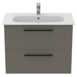Ideal Standard I.life A 840mm Wall Mounted 2 Drawer Vanity Unit & Basin - Matt White With Brushed Chrome Handles -Vado Shop i.life a 840 wall 2 drawer vanity unit quartz black front