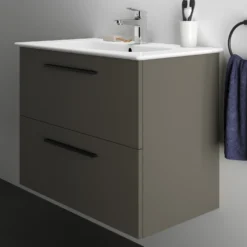 Ideal Standard I.life A 840mm Wall Mounted 2 Drawer Vanity Unit & Basin - Matt White With Brushed Chrome Handles