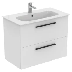 Ideal Standard I.life A 840mm Wall Mounted 2 Drawer Vanity Unit & Basin - Matt White With Brushed Chrome Handles -Vado Shop i.life a 840 wall 2 drawer vanity unit white black cutout