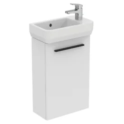 Ideal Standard I.life S 450mm Cloakroom Wall Mounted 1 Door Vanity Unit & Basin - Matt White With Brushed Chrome Handle