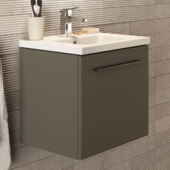 Ideal Standard I.life S 500mm Wall Mounted 1 Drawer Compact Vanity Unit & Basin - Matt White With Black Handle