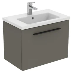 Ideal Standard I.life S 600mm Wall Mounted 1 Drawer Compact Vanity Unit & Basin - Quartz Grey Matt With Brushed Chrome Handle 21 Ideal Standard I.life S 600mm Wall Mounted 1 Drawer Compact Vanity Unit & Basin - Quartz Grey Matt With Brushed Chrome Handle -Vado Shop i.life s 600 wall 1 drawer vanity unit quartz black cutout