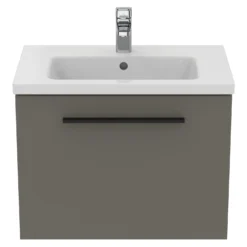 Ideal Standard I.life S 600mm Wall Mounted 1 Drawer Compact Vanity Unit & Basin - Quartz Grey Matt With Brushed Chrome Handle 22 Ideal Standard I.life S 600mm Wall Mounted 1 Drawer Compact Vanity Unit & Basin - Quartz Grey Matt With Brushed Chrome Handle -Vado Shop i.life s 600 wall 1 drawer vanity unit quartz black front
