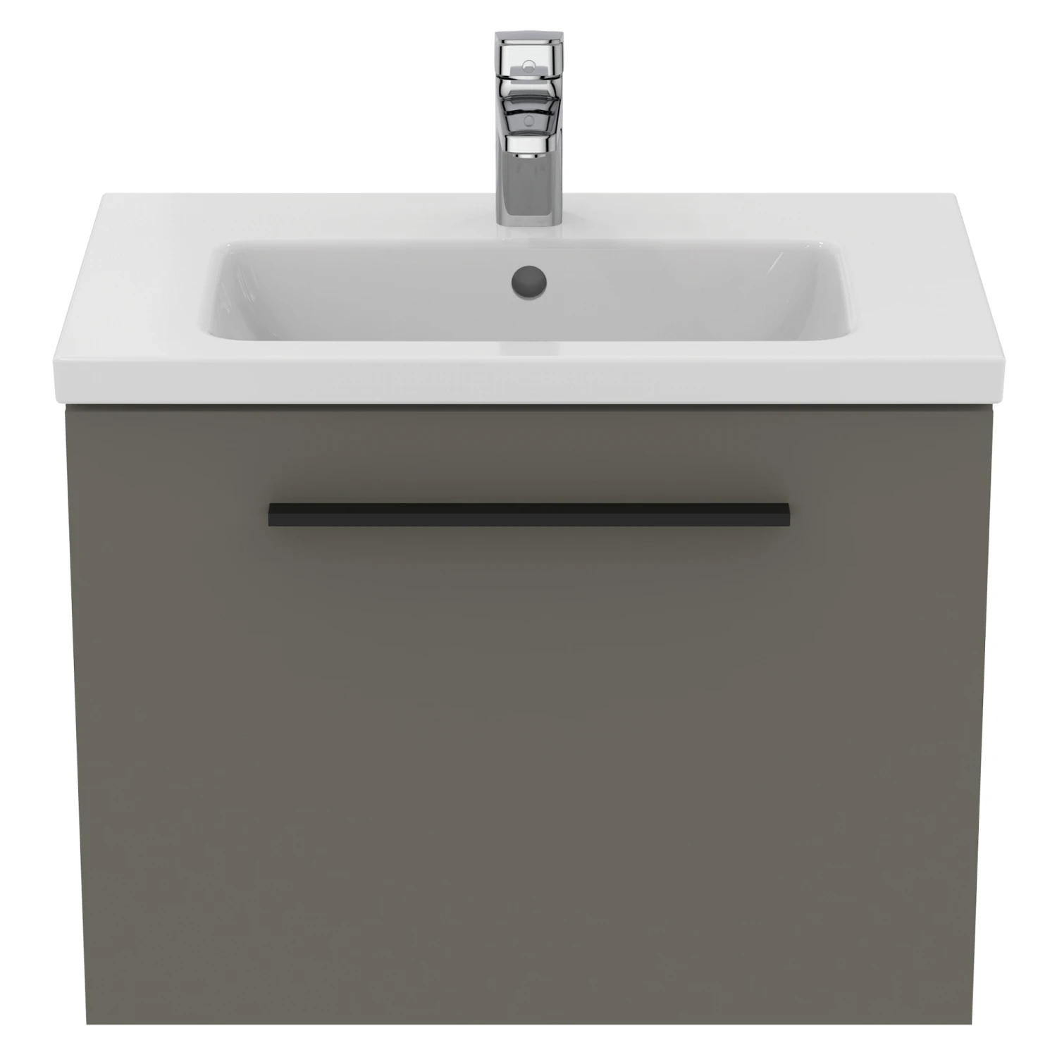 Ideal Standard I.life S 600mm Wall Mounted 1 Drawer Compact Vanity Unit & Basin - Quartz Grey Matt With Brushed Chrome Handle 10 Ideal Standard I.life S 600mm Wall Mounted 1 Drawer Compact Vanity Unit & Basin - Quartz Grey Matt With Brushed Chrome Handle - Image 10