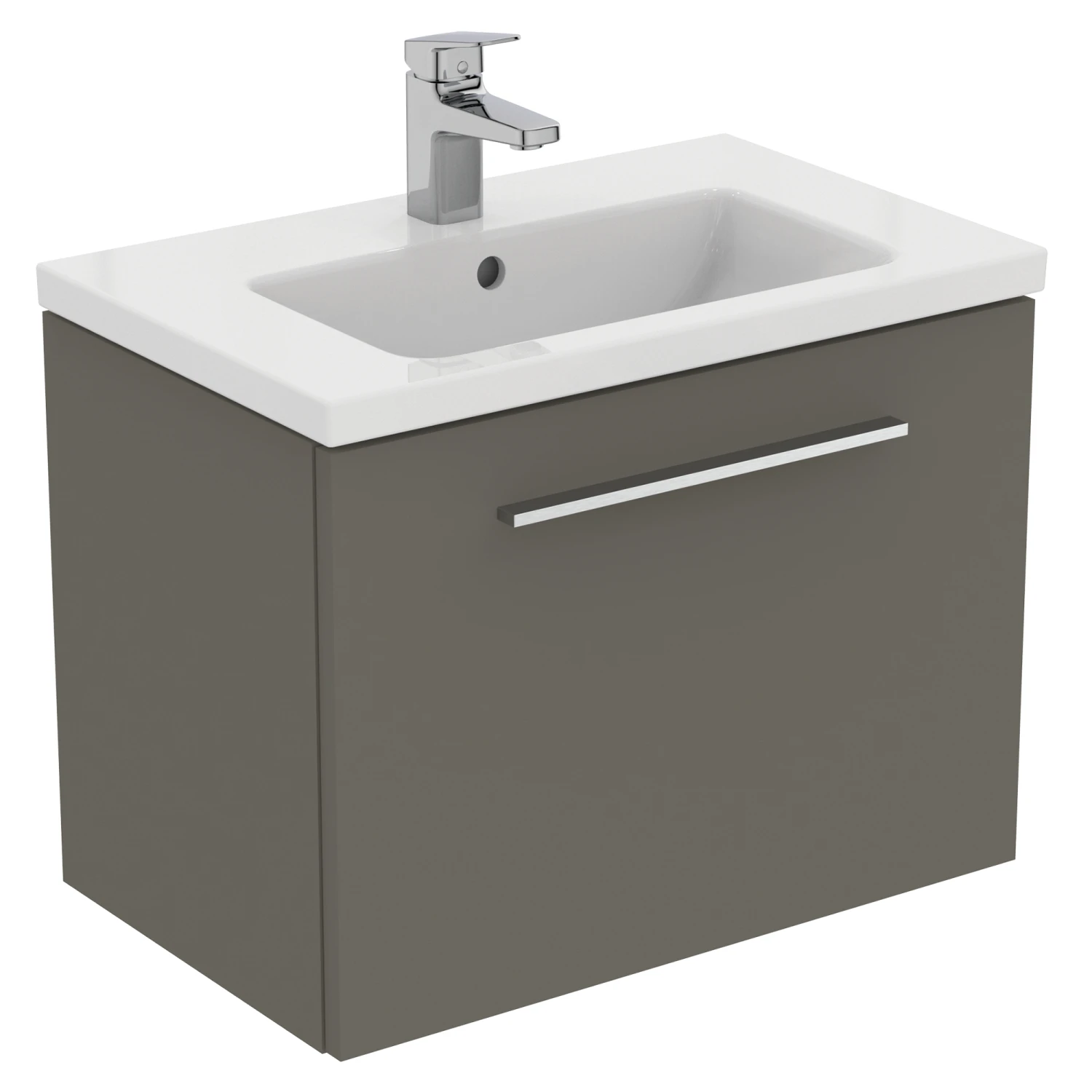 Ideal Standard I.life S 600mm Wall Mounted 1 Drawer Compact Vanity Unit & Basin - Quartz Grey Matt With Brushed Chrome Handle 11 Ideal Standard I.life S 600mm Wall Mounted 1 Drawer Compact Vanity Unit & Basin - Quartz Grey Matt With Brushed Chrome Handle - Image 11