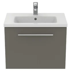 Ideal Standard I.life S 600mm Wall Mounted 1 Drawer Compact Vanity Unit & Basin - Quartz Grey Matt With Brushed Chrome Handle 24 Ideal Standard I.life S 600mm Wall Mounted 1 Drawer Compact Vanity Unit & Basin - Quartz Grey Matt With Brushed Chrome Handle -Vado Shop i.life s 600 wall 1 drawer vanity unit quartz chrome front