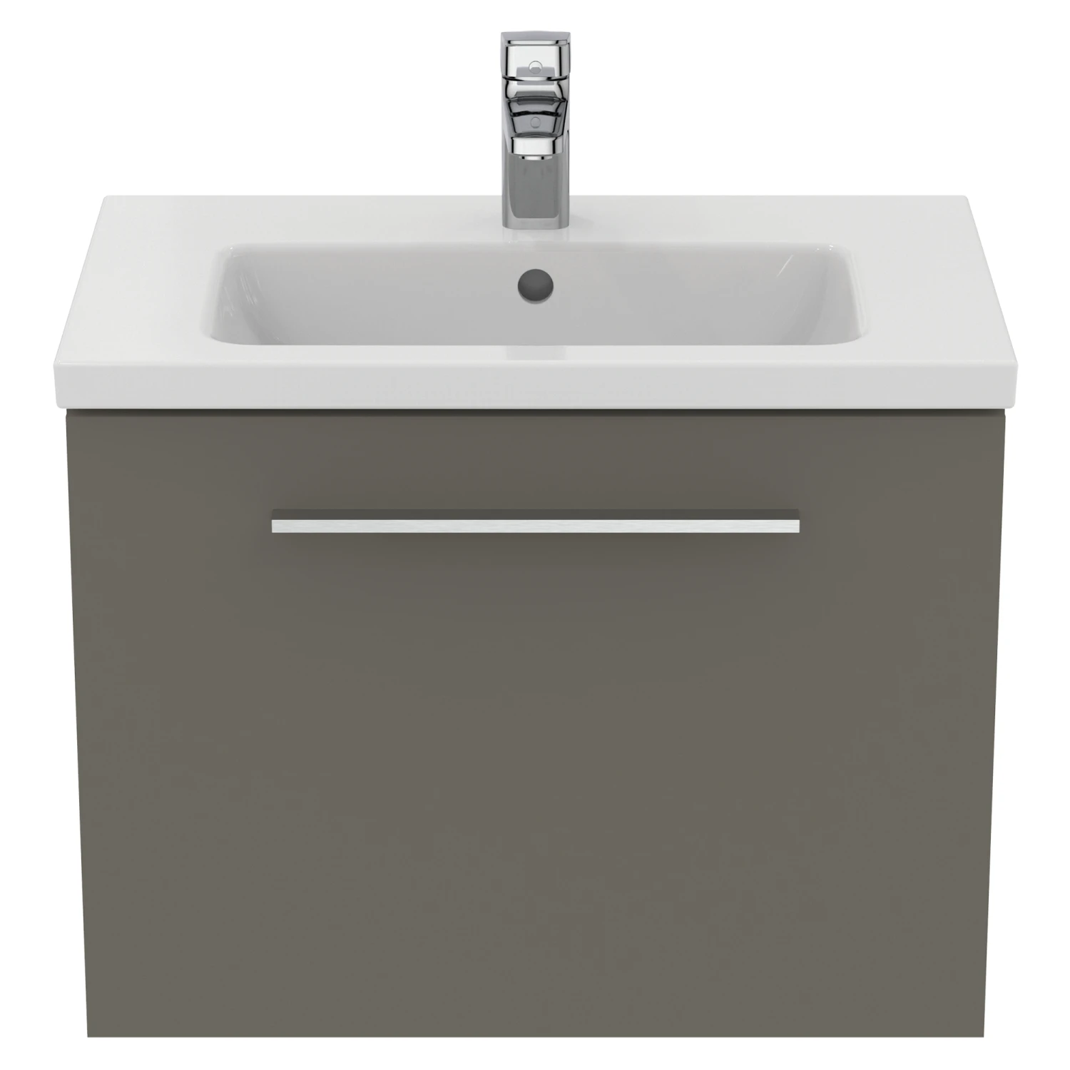 Ideal Standard I.life S 600mm Wall Mounted 1 Drawer Compact Vanity Unit & Basin - Quartz Grey Matt With Brushed Chrome Handle 12 Ideal Standard I.life S 600mm Wall Mounted 1 Drawer Compact Vanity Unit & Basin - Quartz Grey Matt With Brushed Chrome Handle - Image 12